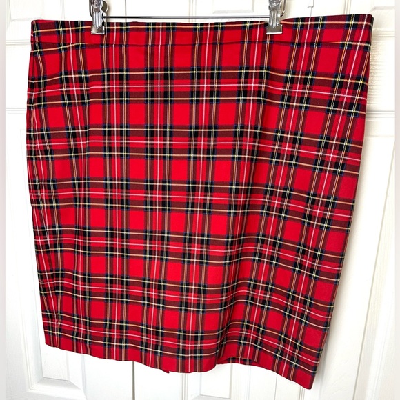J.CREW Tartan Cotton Sateen Pencil Skirt Red Plaid Straight Green Yellow Plus - Picture 3 of 15